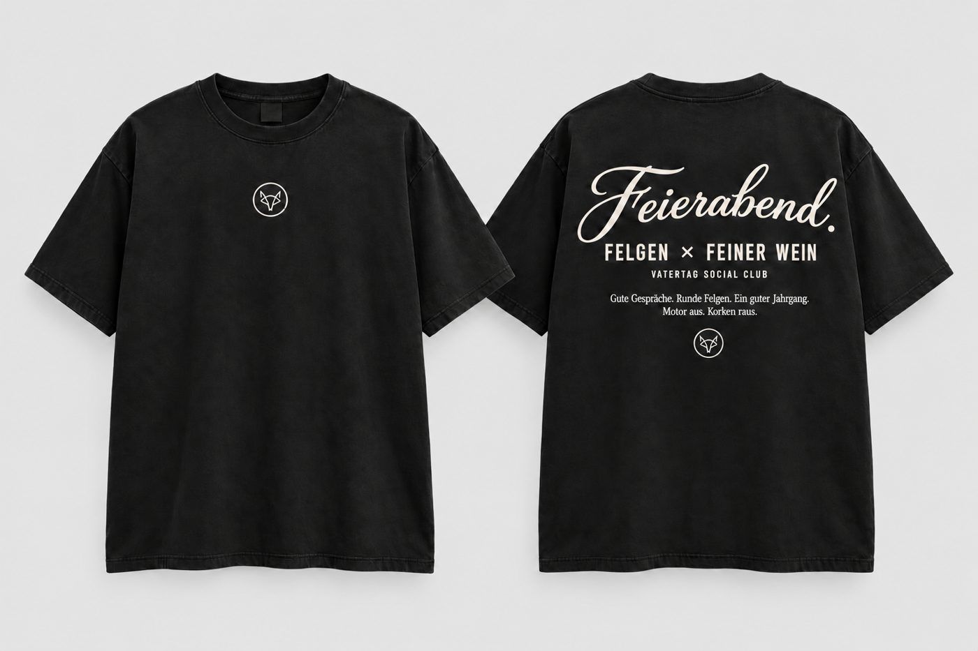 Schwarzes T-Shirt mit Feierabend-Schriftzug